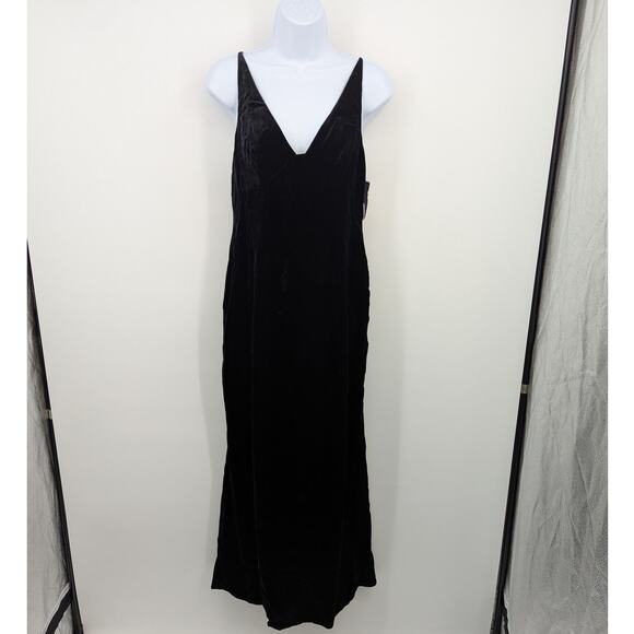 NEW Tahari Petite Black Velvet 100% Silk Trim Slip Gown Dress 8P NWT Made in USA - Picture 1 of 9